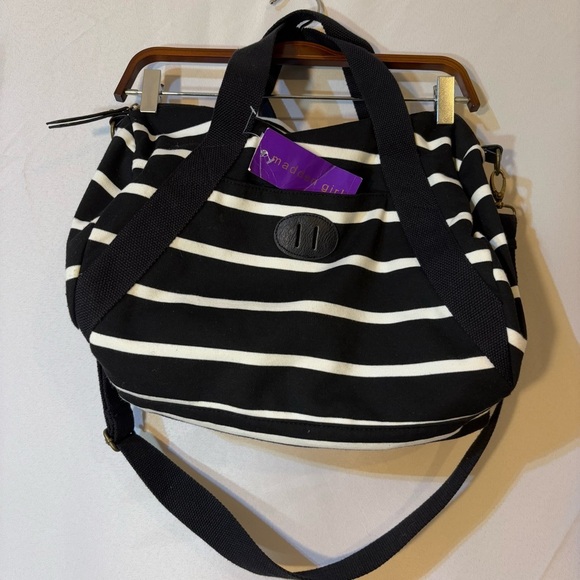 Madden Girl Black White Striped Duffle Bag - Picture 8 of 9